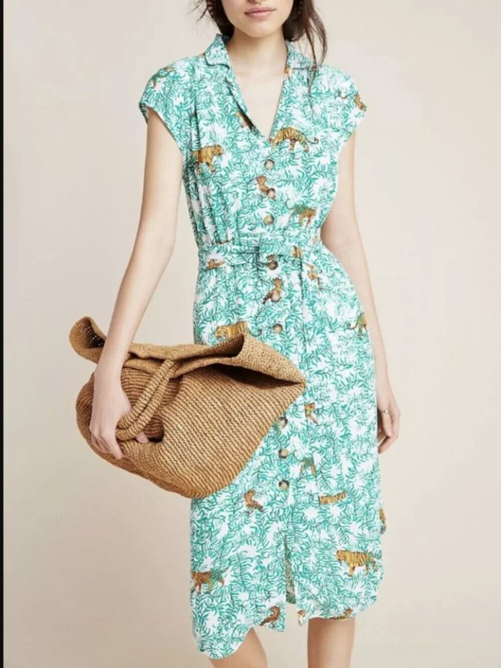 {NWOT} Anthropologie Maeve TIGER "Catherine" Button Shirt Dress | Size 2/4